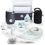 Tommee Tippee Complete Feeding Set, Electric Steam Steriliser with Insulated Bottle Bag, Newborn Self-Sterilising Baby Bottles and Easiwarm Bottle Warmer, Black | Includes Easiwarm Bottle and Food Warmer, Newborn Self-Sterilising Bottles, Kills 99.9% of Bacteria