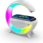 Buyntry Wireless Charger Atmosphere Lamp, G Lamp Led Table Lamp, Bluetooth Speaker, Dimmable Night Light Touch Lamp Alarm Clock with Music Sync, App Control...