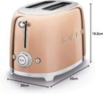 Smeg TSF01RGUK, 50's Retro Style 2 Slice Toaster,6 Browning Levels,2 Extra Wide Bread Slots, Defrost and Reheat Functions, Removable Crumb Tray,Rose... - Image 4