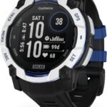 GARMIN Instinct® 3 –50 mm, Whitestone with Black/Bolt Blue Silicone Band | Solar Smartwatch with Unlimited Battery Life | Rugged Design, Built-in Flaslight,...