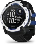 GARMIN Instinct® 3 –50 mm, Whitestone with Black/Bolt Blue Silicone Band | Solar Smartwatch with Unlimited Battery Life | Rugged Design, Built-in Flaslight,...