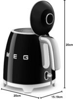 Smeg KLF05BLUK 50's Retro Style mini Kettle, 0.8 L Capacity with Water Level Indicator, 360 Swivel Base, Anti-Slip Feet, Stainless Steel, Black,1 Year Warranty - Image 4