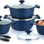 Prestige Essential 10 pcs Cookware Sets | Granite Coated Pots and Pans Set | Non-Stick Induction Compatible Cookware | Dark Blue - PR80999