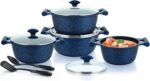 Prestige Essential 10 pcs Cookware Sets | Granite Coated Pots and Pans Set | Non-Stick Induction Compatible Cookware | Dark Blue - PR80999