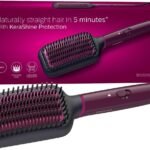 Philips Heated straightening brush BHH730/03|Naturally straight hair in 5 minutes| Keratin infused ceramic coating|1 temperature mode| Triple bristle detangles and protect the scalp
