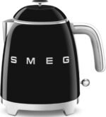 Smeg KLF05BLUK 50's Retro Style mini Kettle, 0.8 L Capacity with Water Level Indicator, 360 Swivel Base, Anti-Slip Feet, Stainless Steel, Black,1 Year Warranty