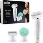 Braun Silk-épil 9 Flex Epilator, Flexible Head for Easier Hair Removal with Ladies Electric Shaver and Trimmer, Gifts for Women, UK 2 Pin Plug, 9-020, White/Gold